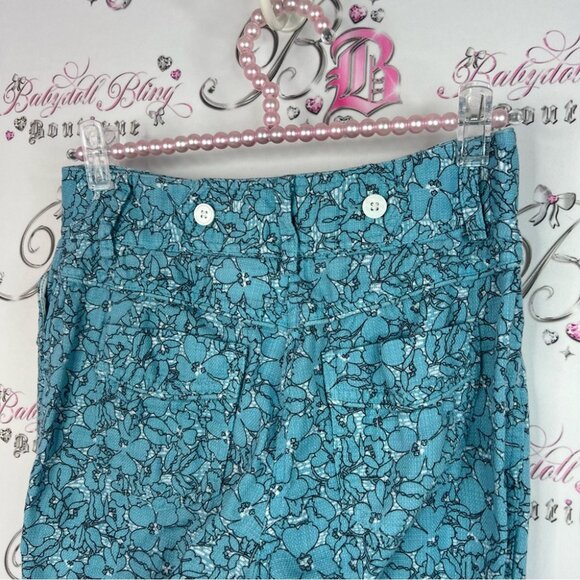 Etcetera pants flowers floral Blue Patterned bottoms pocketed white buttons - Picture 6 of 8